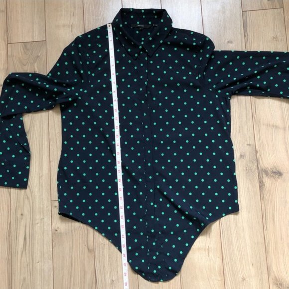 Womens Vero Moda Nicky Navy Green Polka Dot Tie front button up blouse size S - Picture 10 of 11